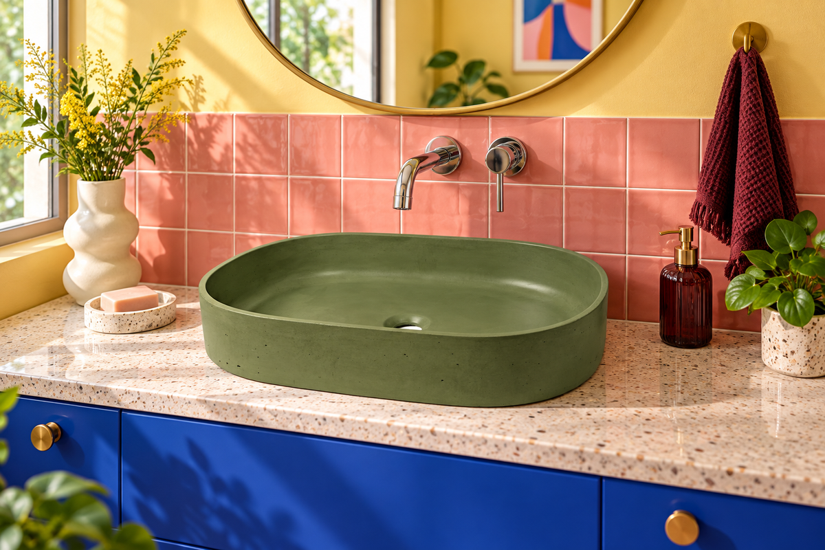 Verde Bribri sink in a colorful bathroom — design visualization