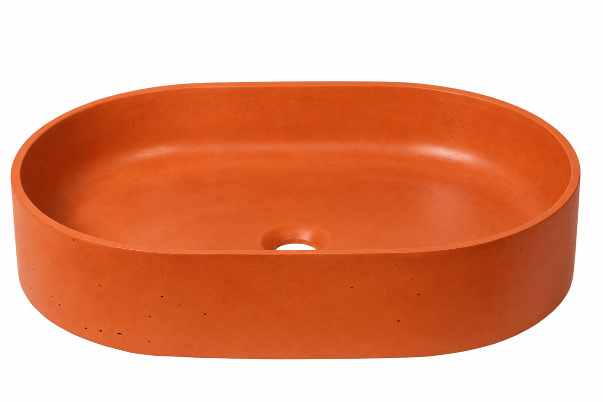 Bribri concrete sink in Papaya on white — color visualization