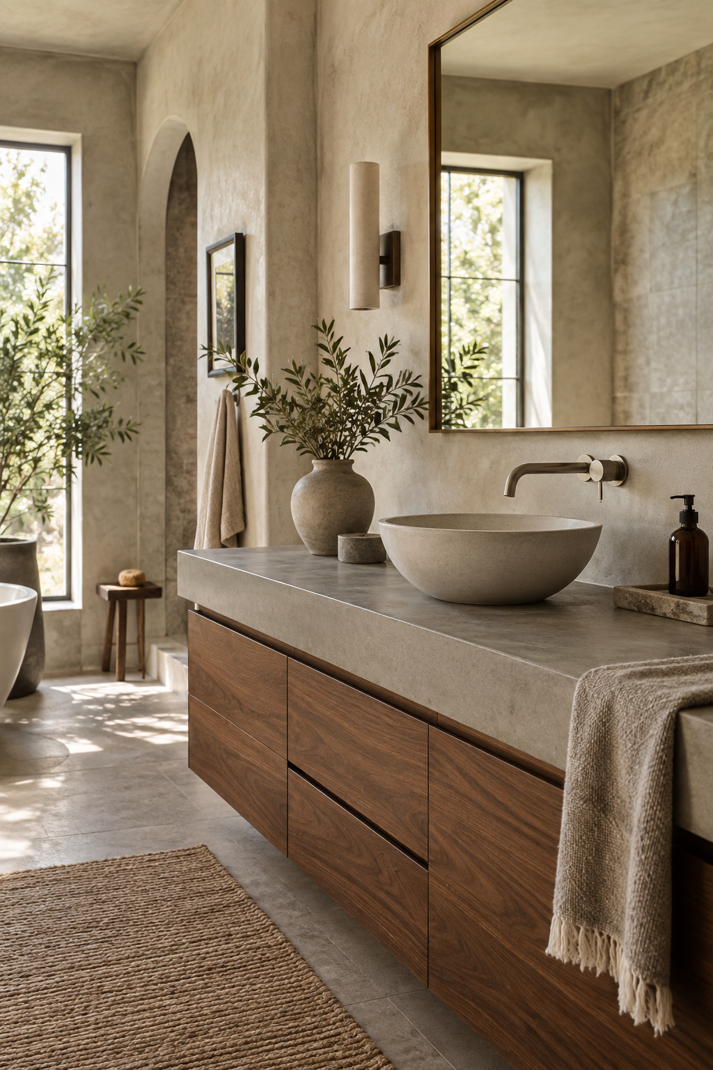 Concrete bathroom vanity with vessel sink