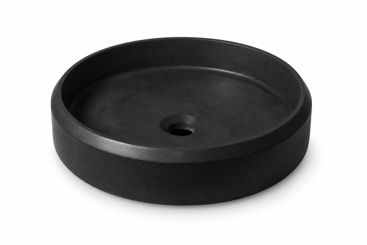 Lenca concrete vessel sink in Carbon on white — color visualization