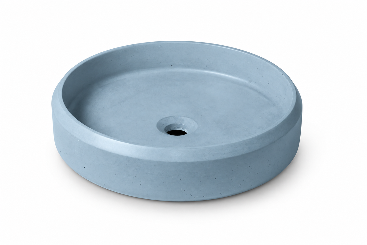 Lenca concrete vessel sink in Cielo on white — color visualization