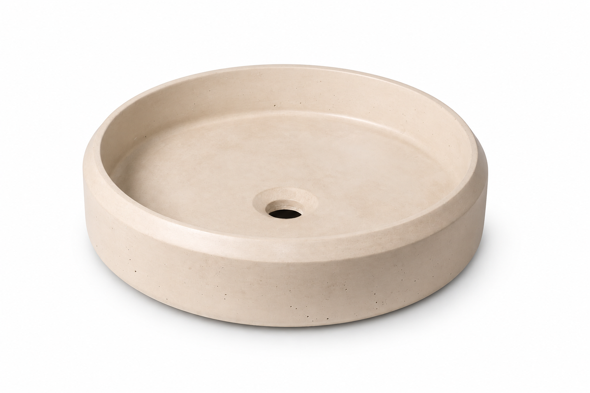 Lenca concrete vessel sink in Hueso on white — color visualization
