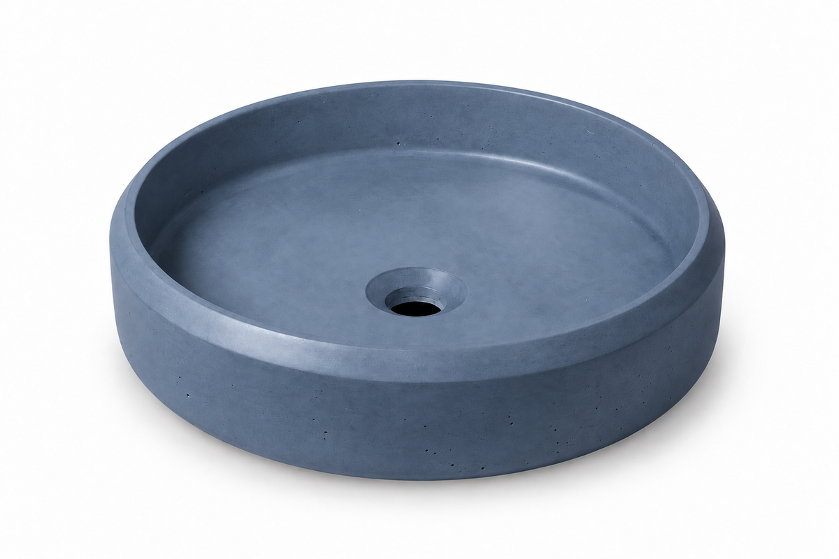 Lenca concrete sink in Indigo slate blue on white — color visualization