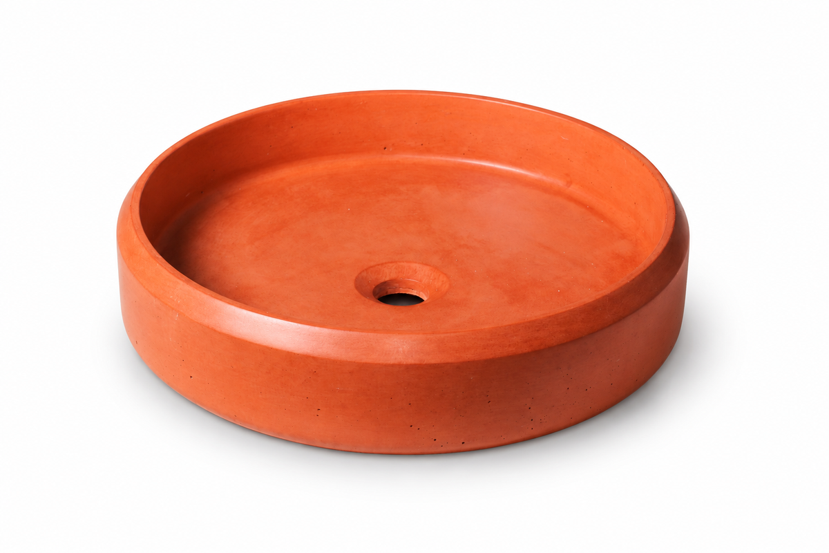Lenca concrete vessel sink in Papaya on white — color visualization