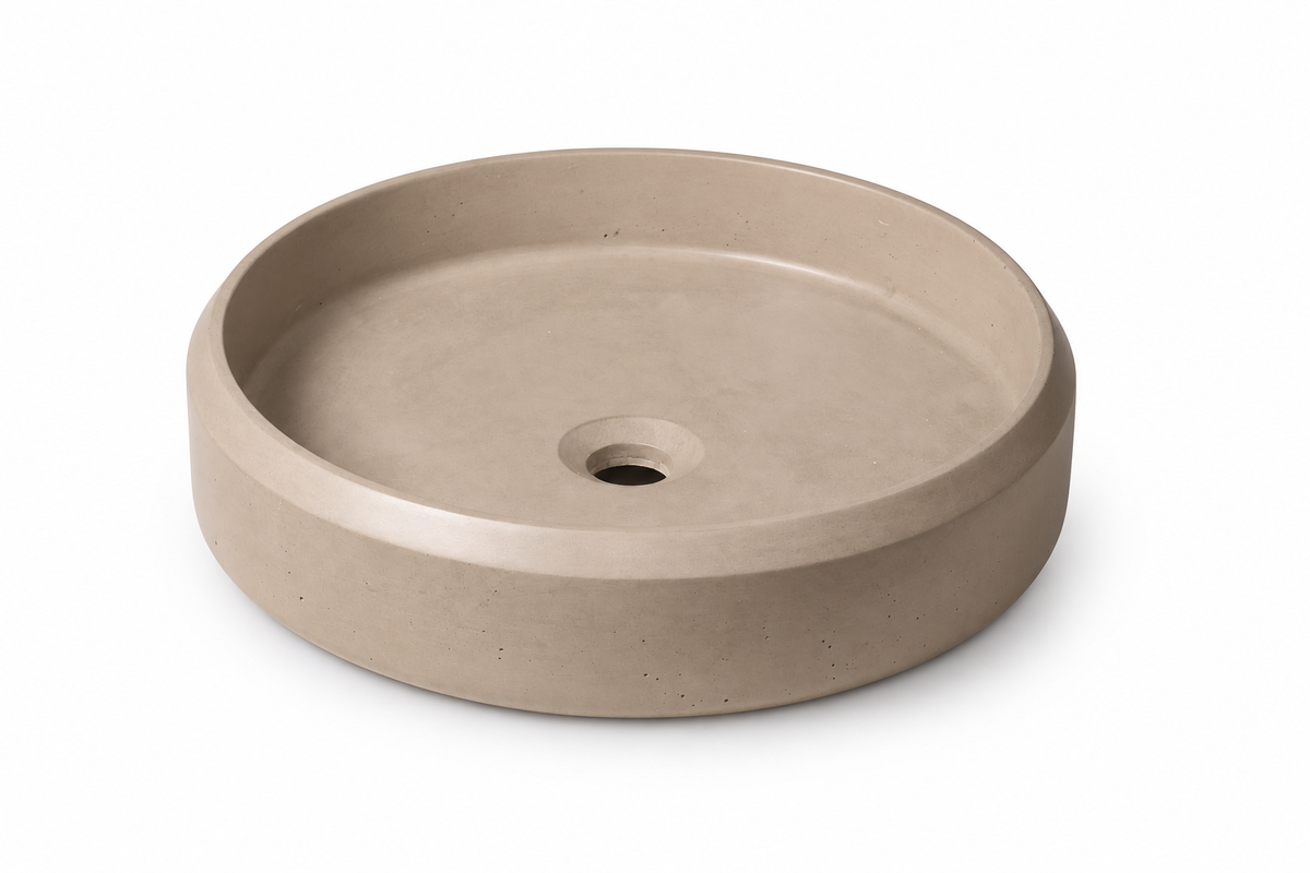 Lenca concrete vessel sink in Piedra on white — color visualization