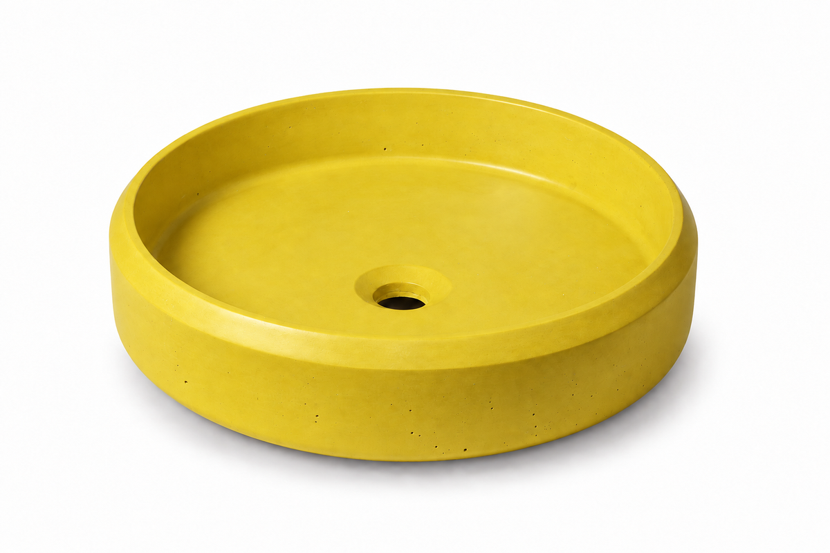 Lenca concrete sink in Sol sunny yellow on white — color visualization