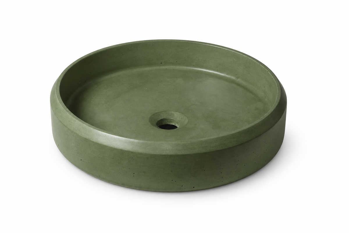 Lenca concrete vessel sink in Verde on white — color visualization