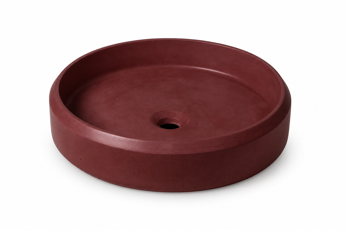 Lenca concrete vessel sink in Vino on white — color visualization
